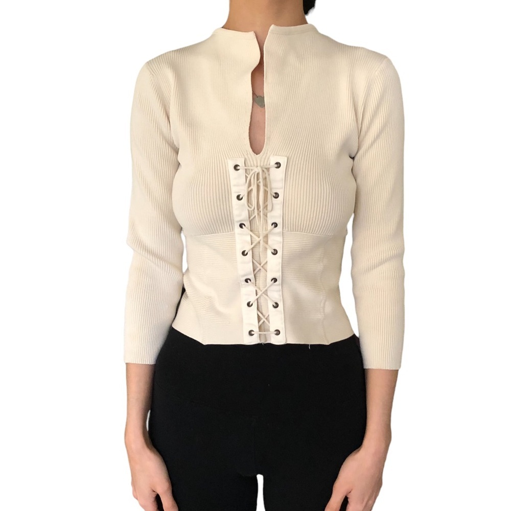 Ribbed lace up top - Picture 7 of 9